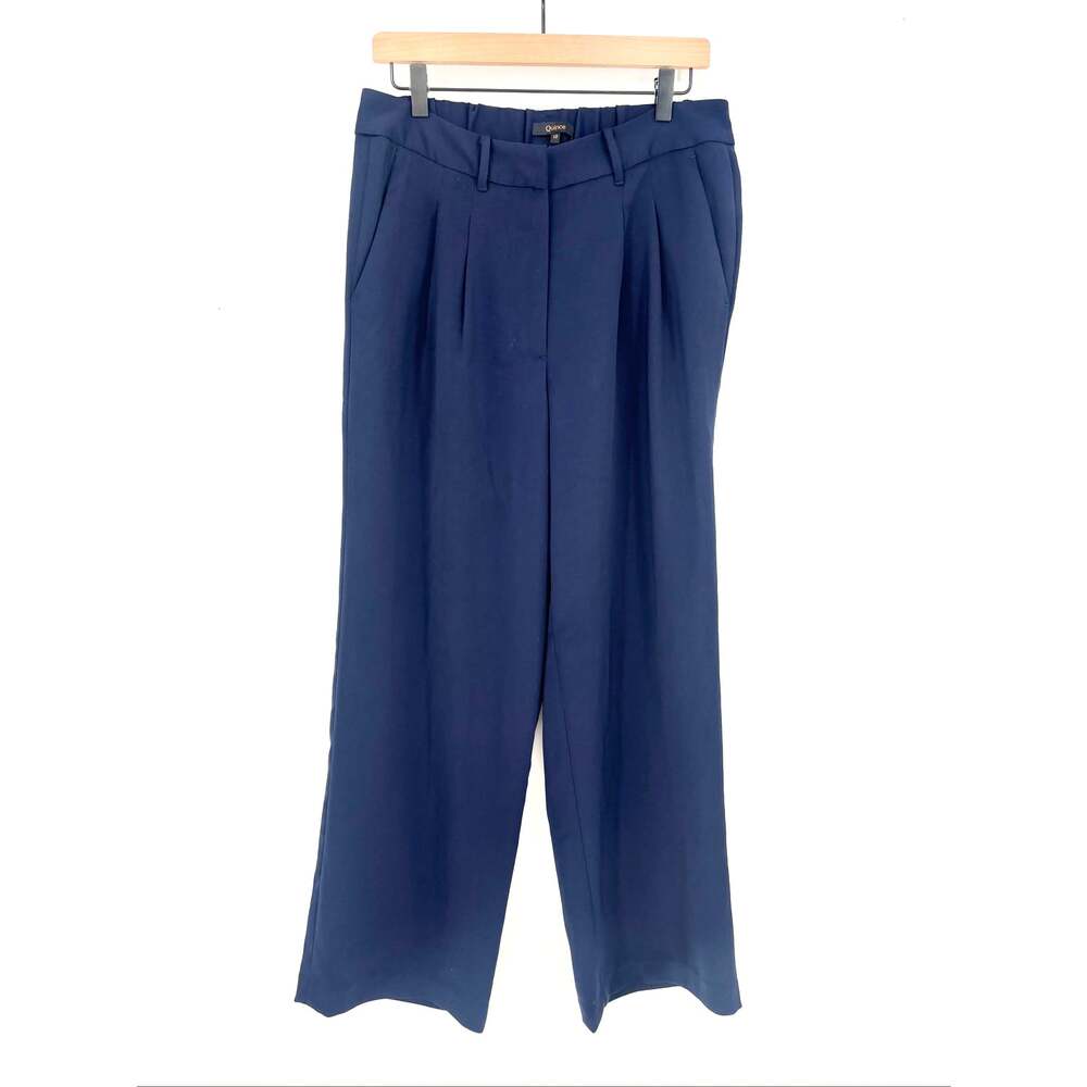 Quince Navy Blue Wide Leg Pleated Trousers Size 12